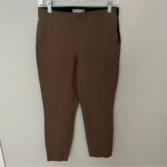 Everlane Brown Plaid The Side Zip Stretch Cotton Crop Work Career Pants Size 4 - Picture 2 of 7